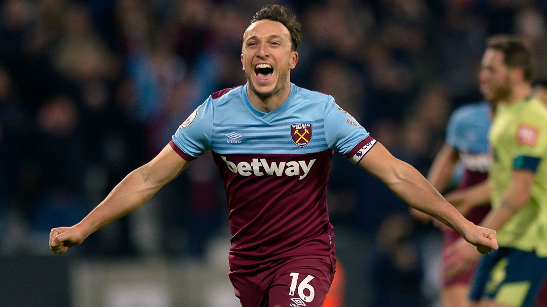 Mark Noble celebrates scoring against Bournemouth on New Year's Day