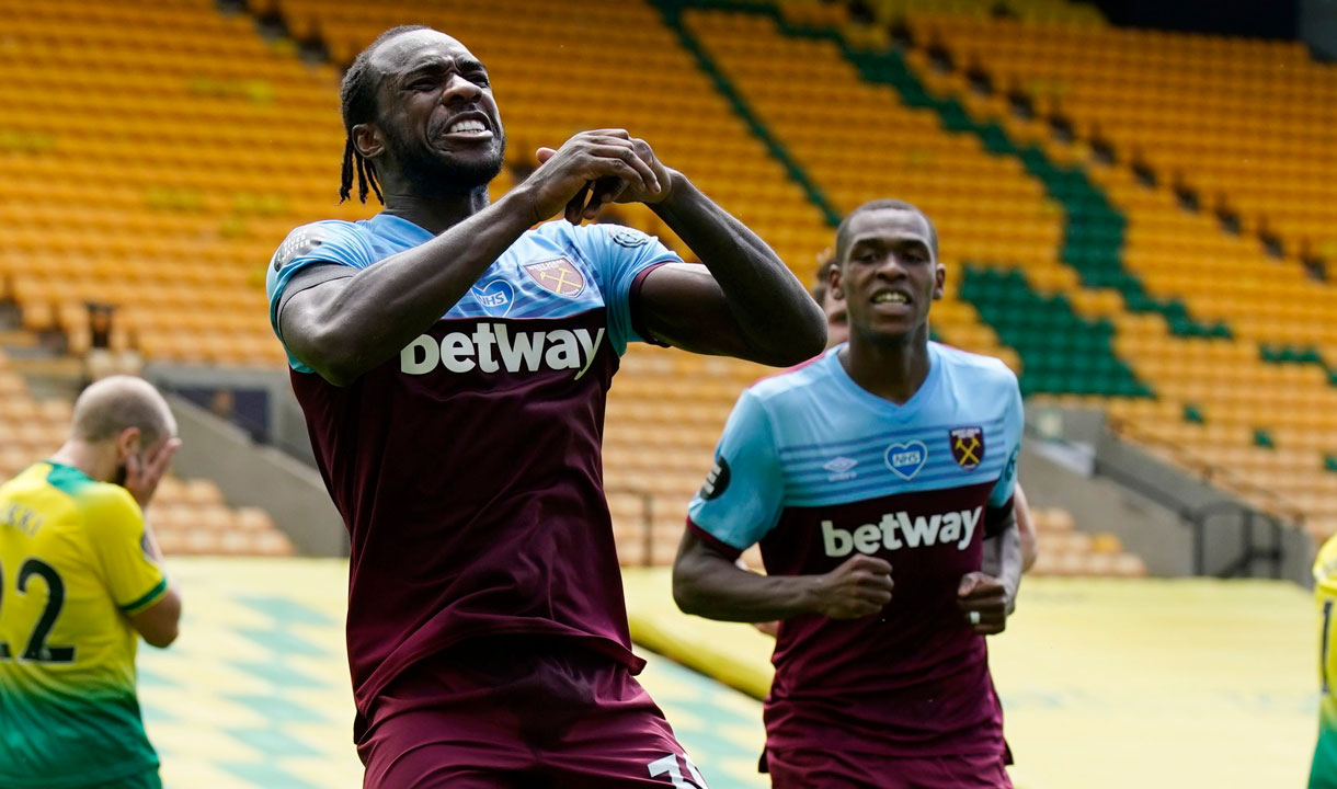 Michail Antonio celebrates his goal against Norwich