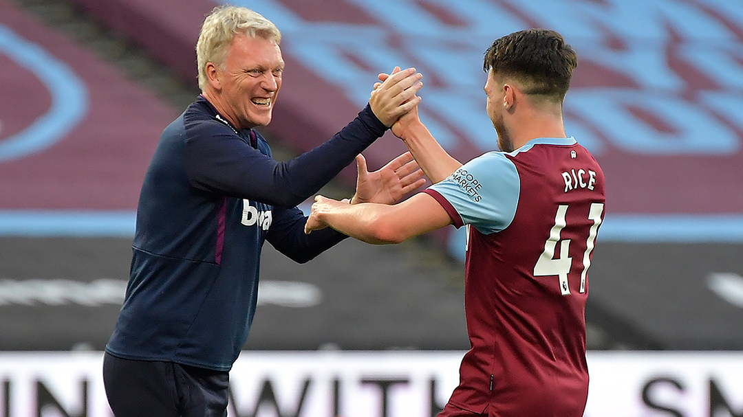 David Moyes celebrates with Declan Rice