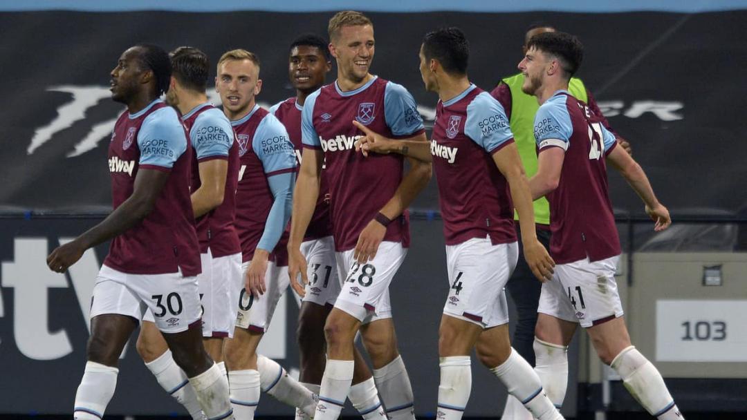 The Hammers celebrate scoring against Wolves