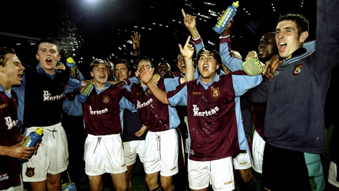 Academy players celebrate winning the FA Youth Cup in 1999