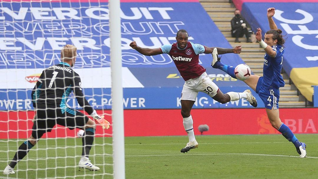 Michail Antonio scores at Leicester