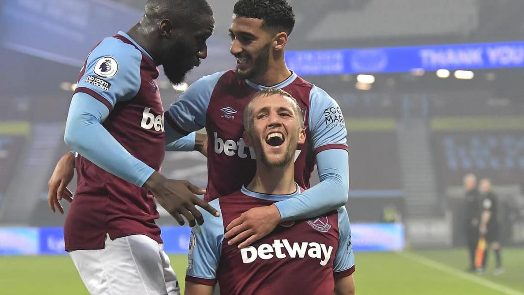 The Hammers celebrate their goal against Fulham