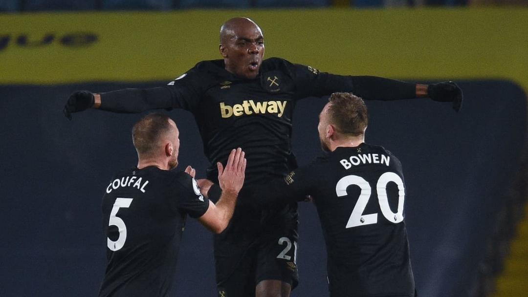 Angelo Ogbonna celebrates his goal at Leeds