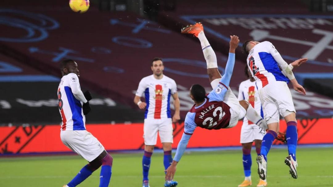 Sebastien Haller scores against Crystal Palace