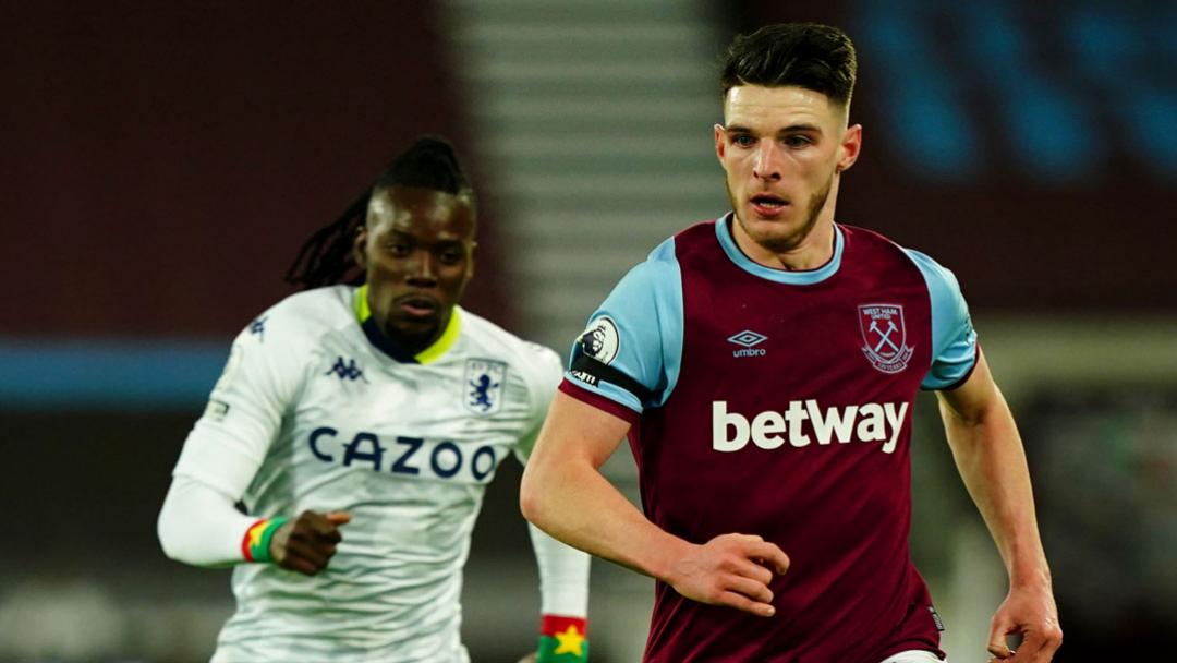 Declan Rice in action against Villa