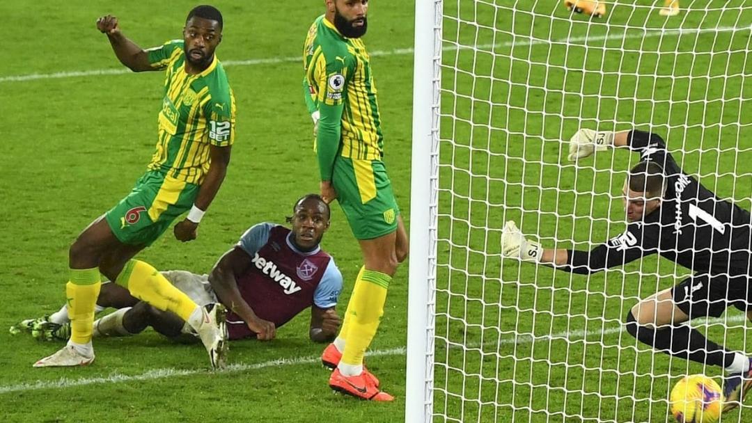 Michail Antonio scores against West Brom