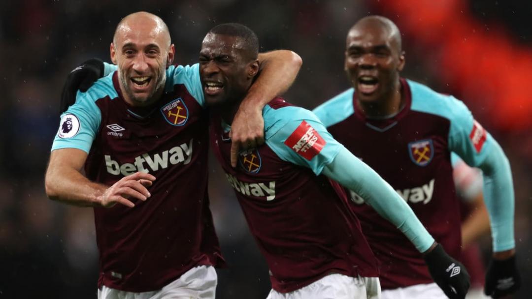 Pedro Obiang celebrates his goal at Tottenham