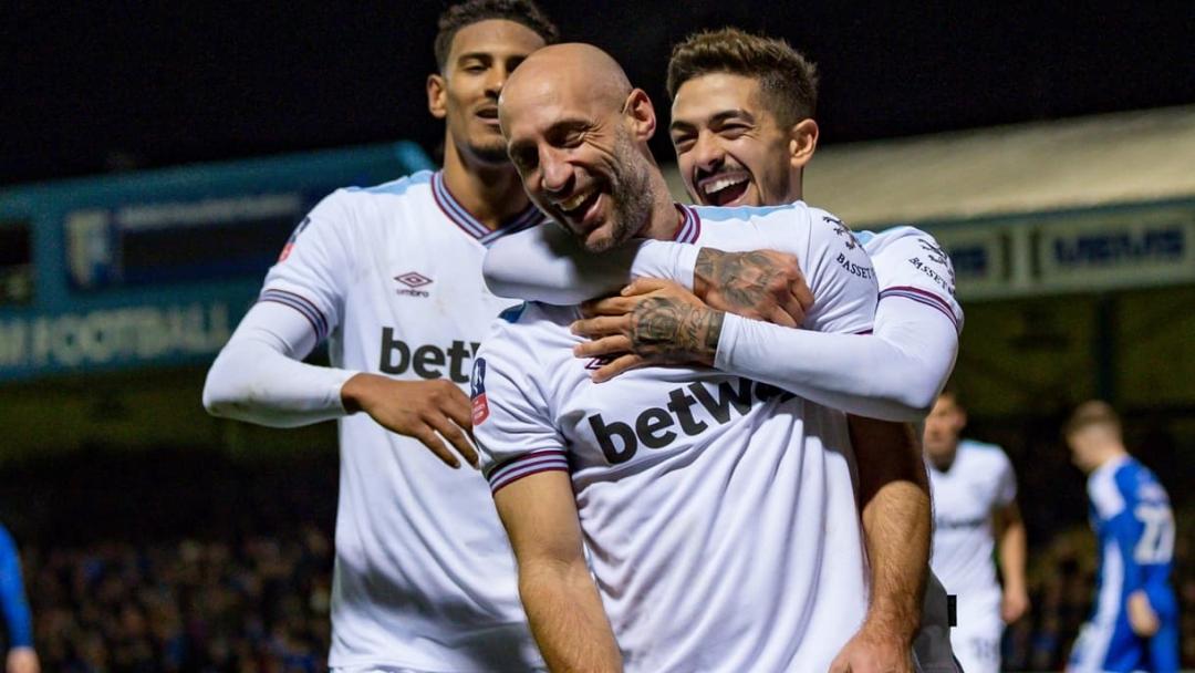 Pablo Zabaleta celebrates scoring at Gillingham