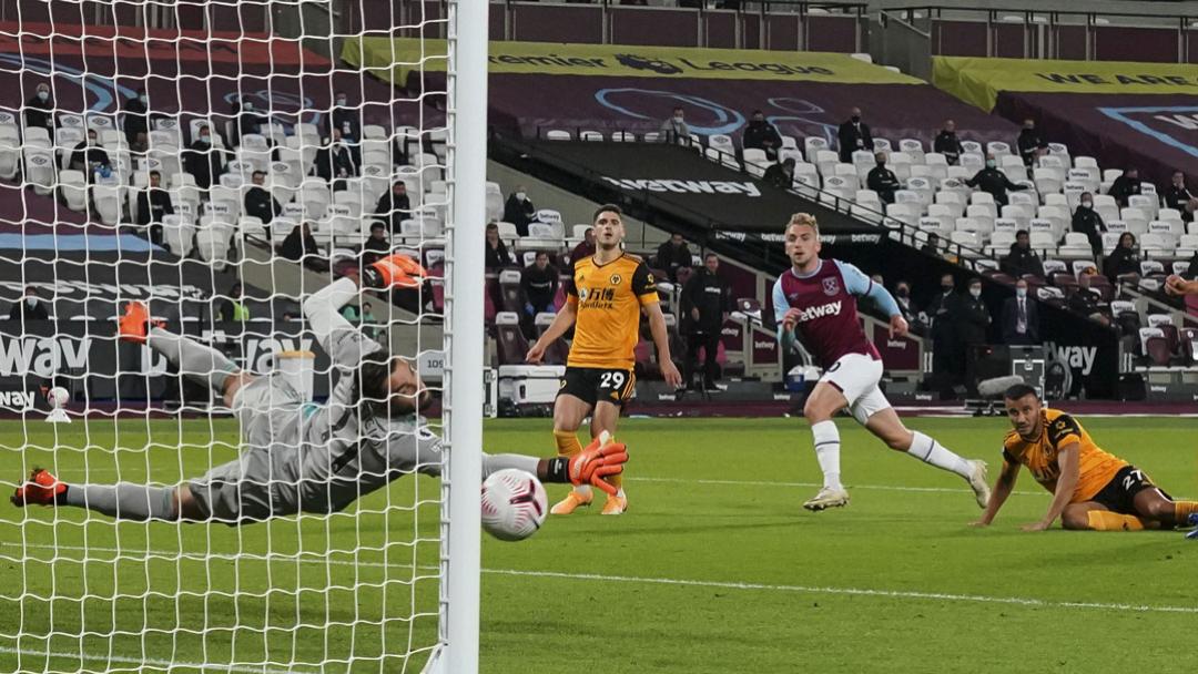 Jarrod Bowen scores his first goal against Wolves