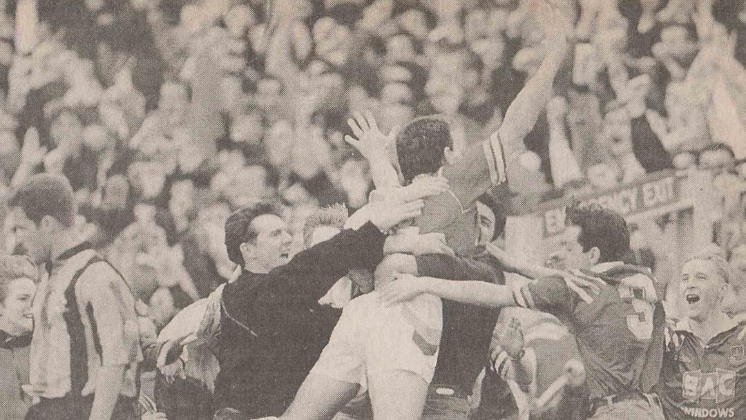 Clive Allen celebrates winning promotion in 1993