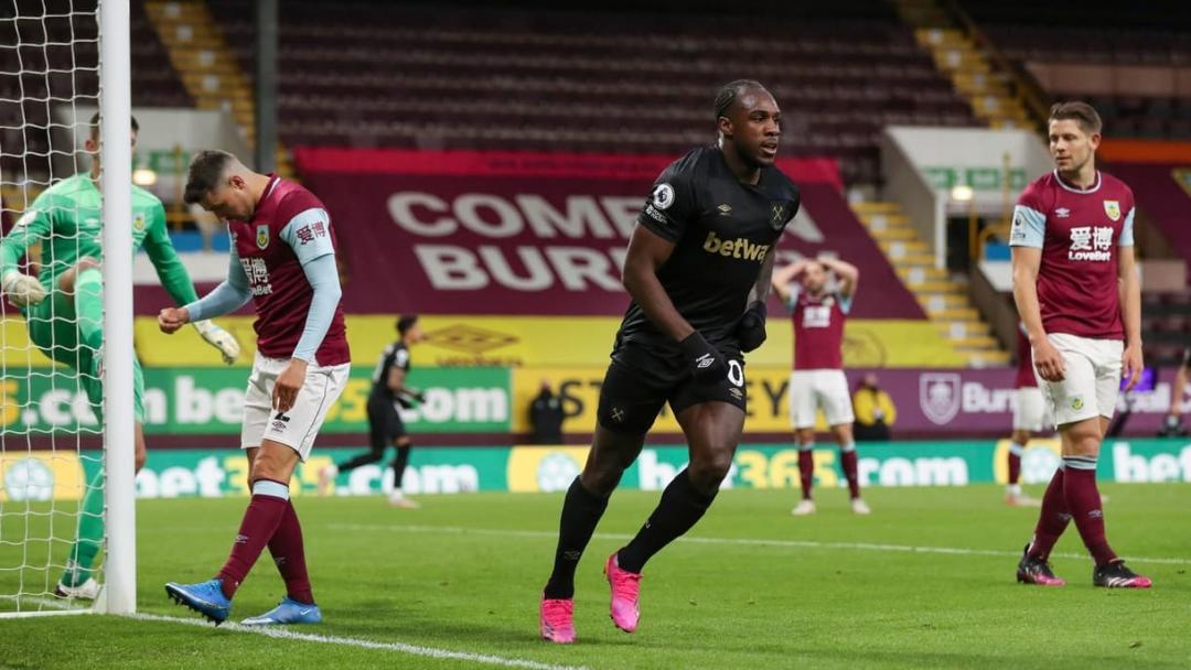 Michail Antonio celebrates his first goal at Burnley