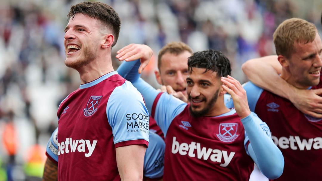 Declan Rice celebrates scoring