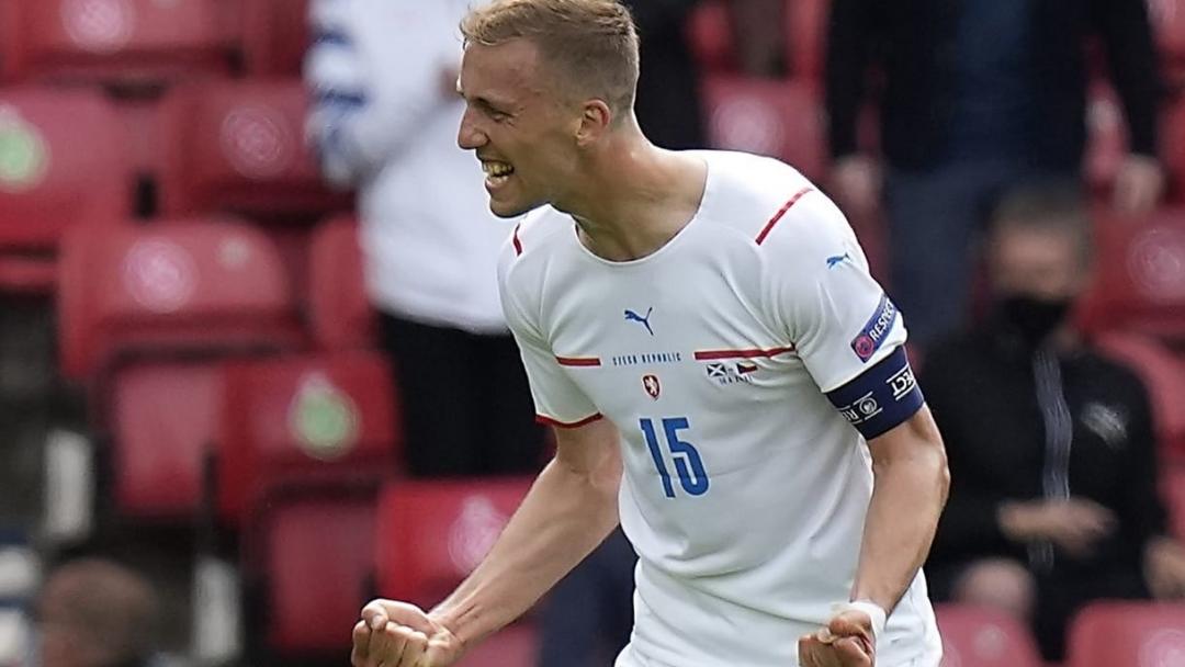 Tomas Soucek celebrates against Scotland