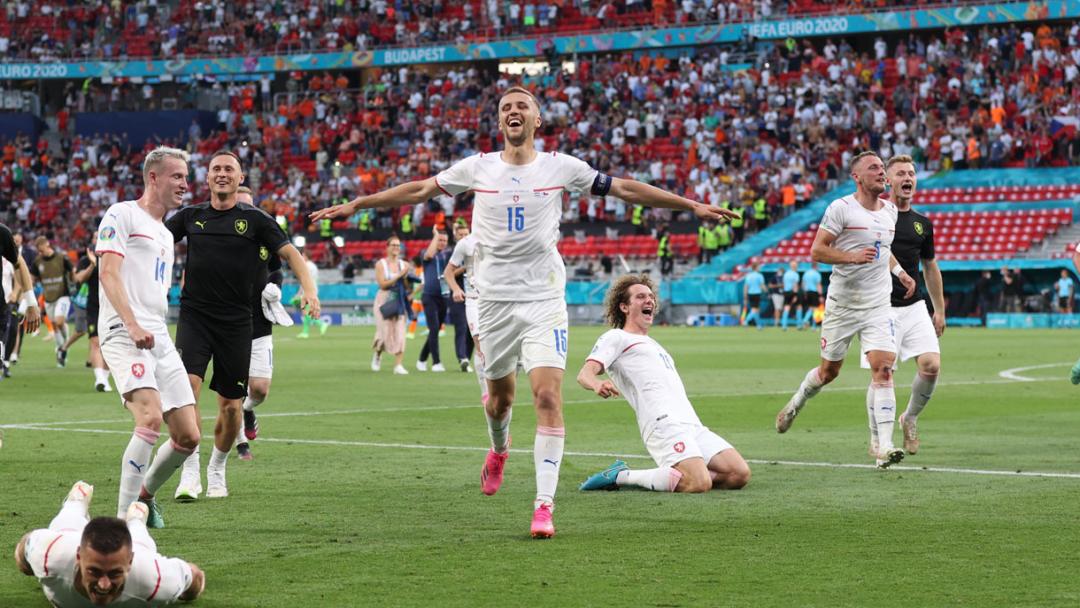 Czech Republic players celebrate against the Netherlands