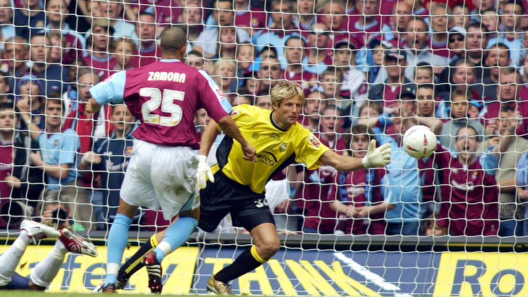 Bobby Zamora scores against Preston in the play-off final