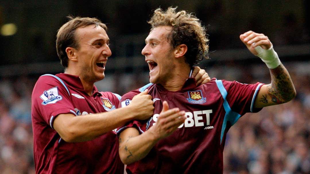 Alessandro Diamanti celebrates with Mark Noble