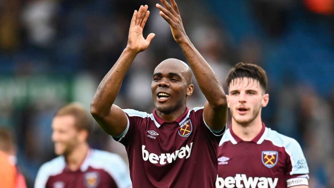 Angelo Ogbonna celebrates at the final whistle against Leeds United