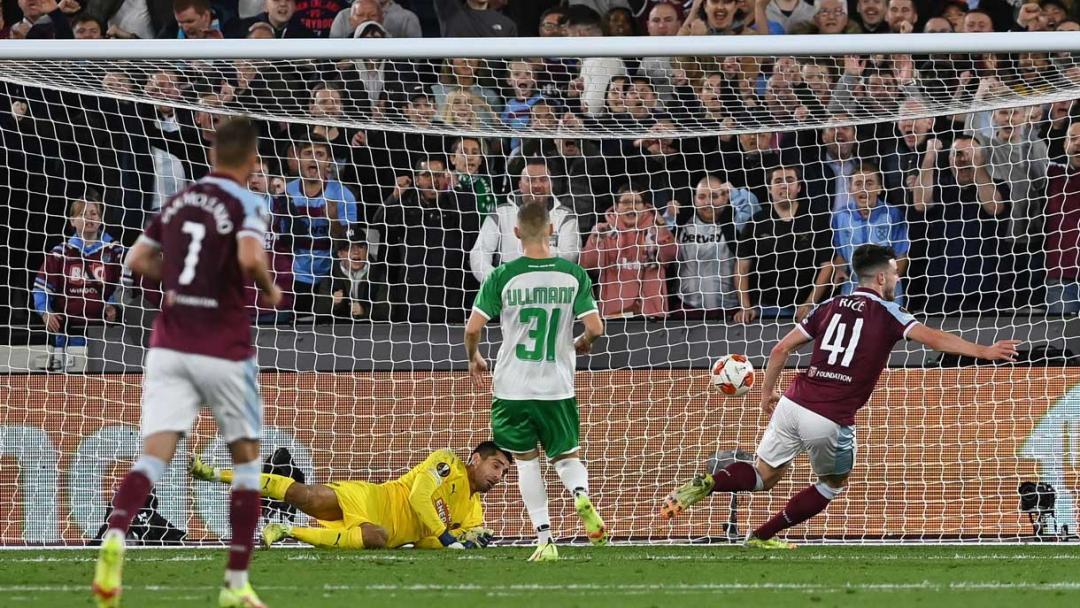 Declan Rice scores against Rapid Vienna