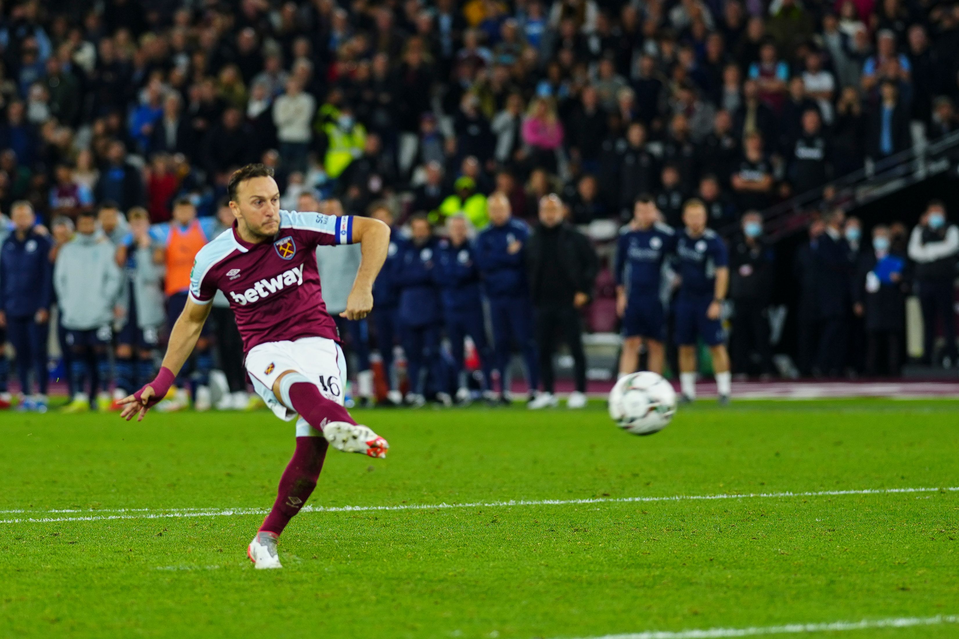 Mark Noble scores from the spot