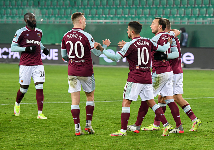 The Hammers celebrate Mark Noble's goal