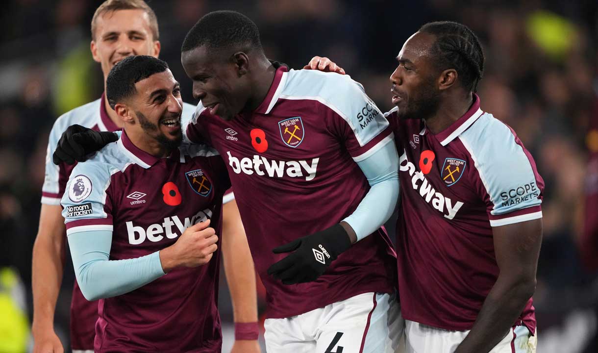 West Ham players celebrate against Liverpool