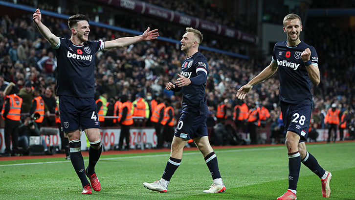 The Hammers celebrate at Aston Villa