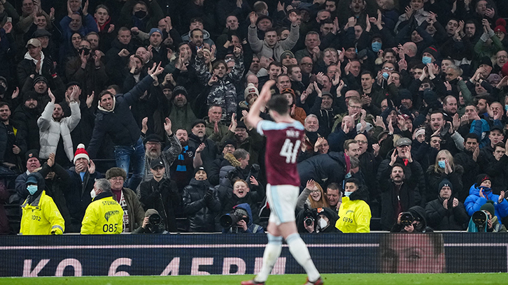 Declan Rice applauds the fans