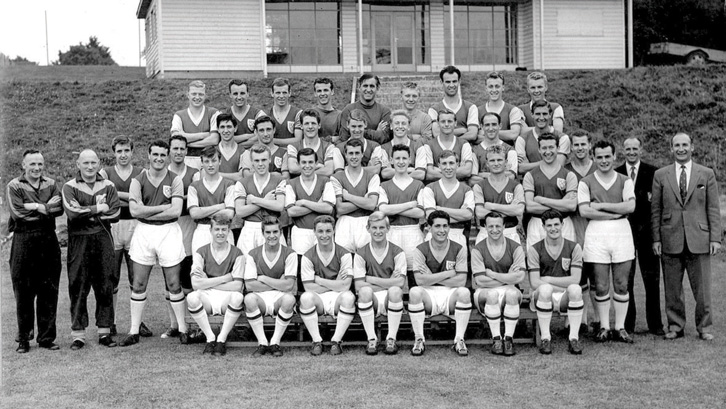 Mick Newman (third row, far left) with his West Ham United teammates in 1958