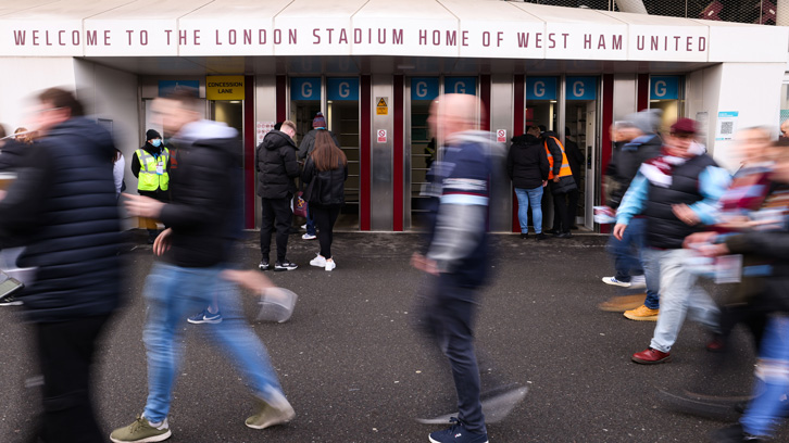 West Ham fans arrive at London Stadium