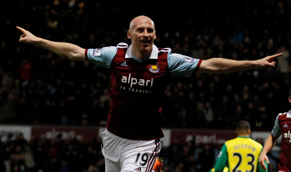 James Collins celebrates his goal against Norwich