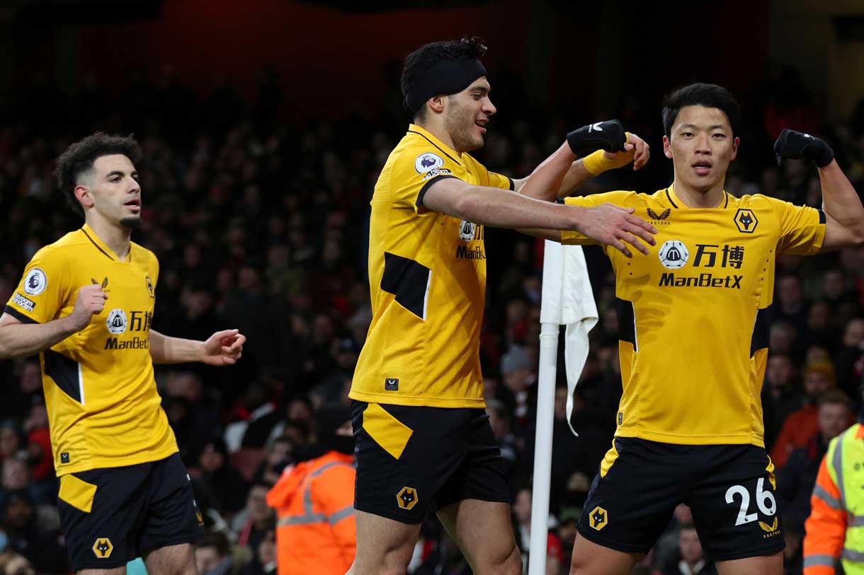 Wolves players celebrate a goal