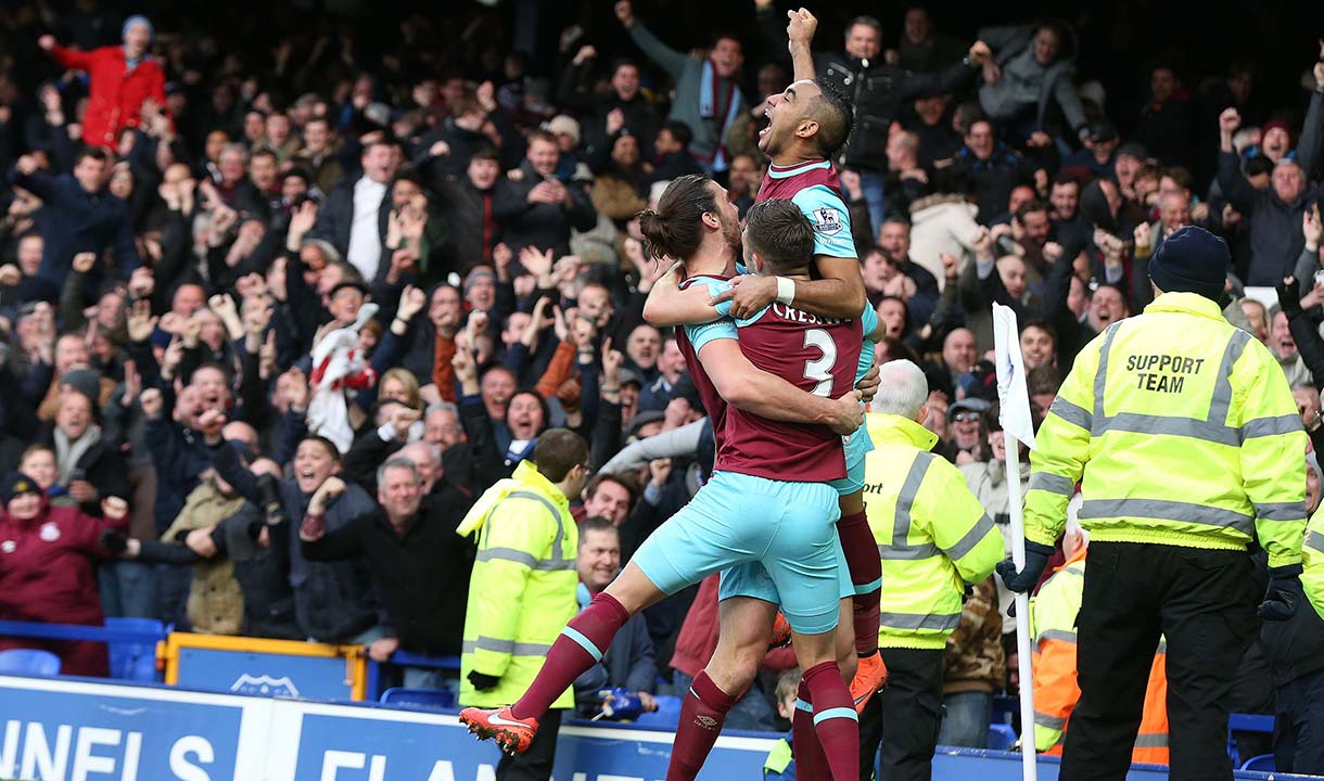 Dimitri Payet celebrates after scoring against Everton in March 2016