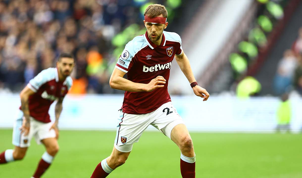 Tomas Soucek in action versus Aston Villa