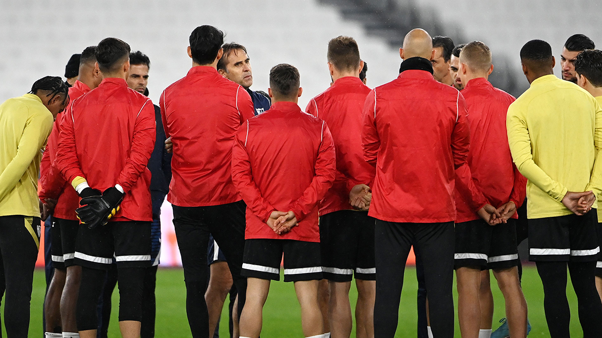 Sevilla players training at London Stadium on Wednesday