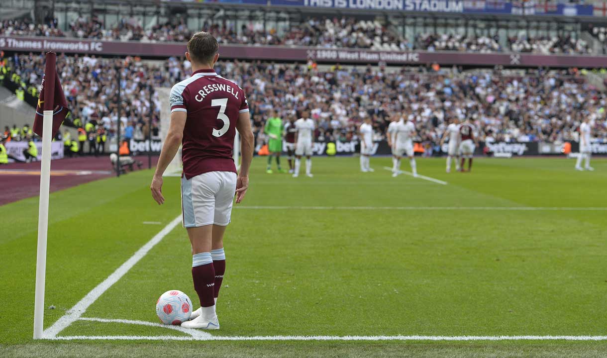 Aaron Cresswell prepares to take a corner against Burnley