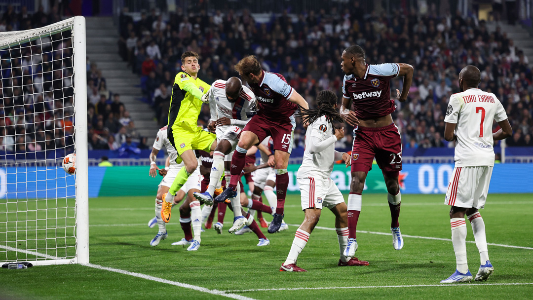 Craig Dawson scores West Ham United's opener in Lyon