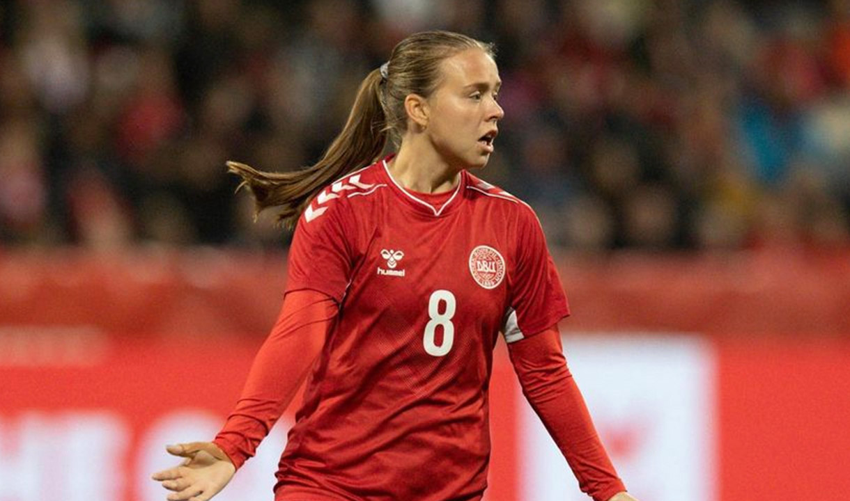 Emma Snerle playing for Denmark