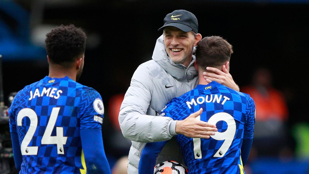 Thomas Tuchel with Reece James and Mason Mount