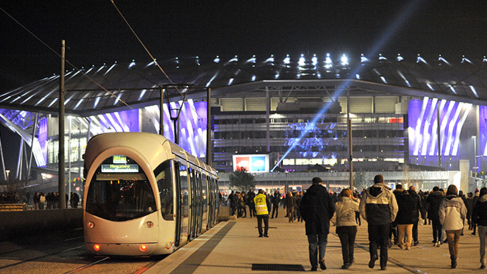 A tram outside Parc Olympique Lyonnais