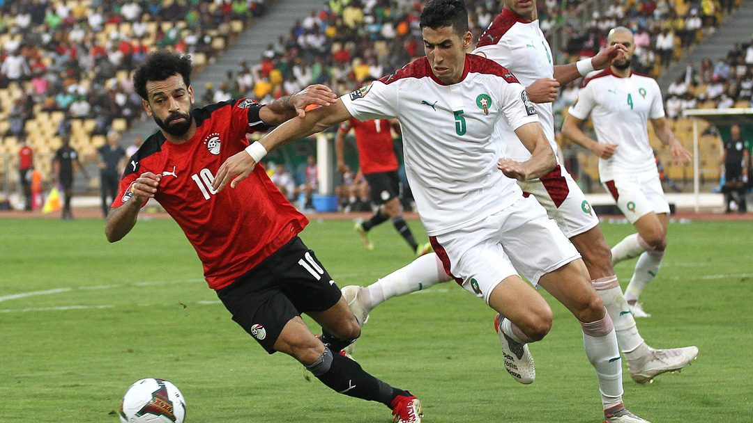 Nayef Aguerd tracks Mohamed Salah at the 2021 AFCON