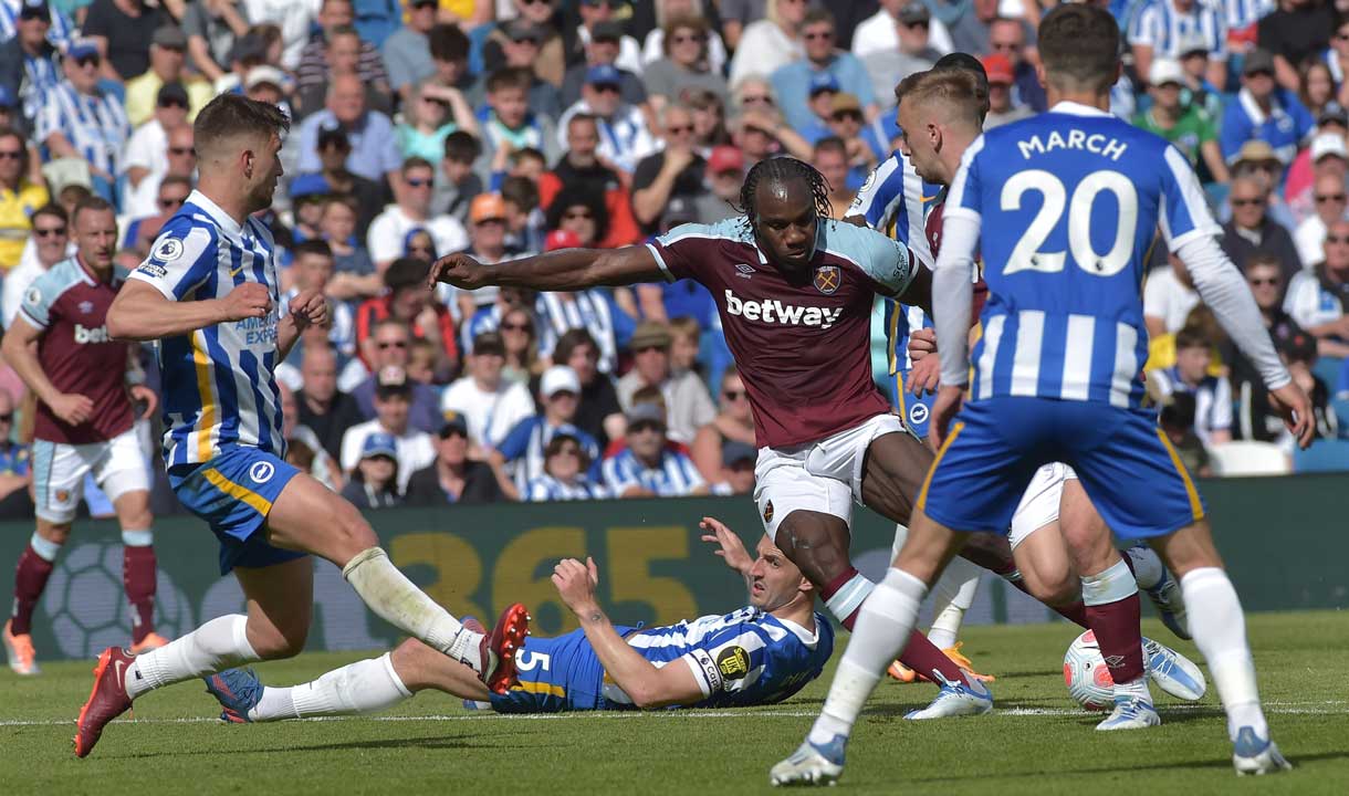 Michail Antonio scores at Brighton