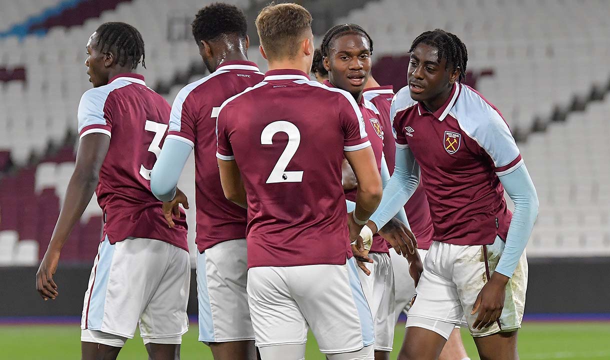 Divin Mubama celebrates his goal for West Ham United U23s