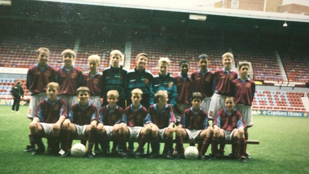 A young Mark Noble lines up for a schoolboy game at the Boleyn Ground