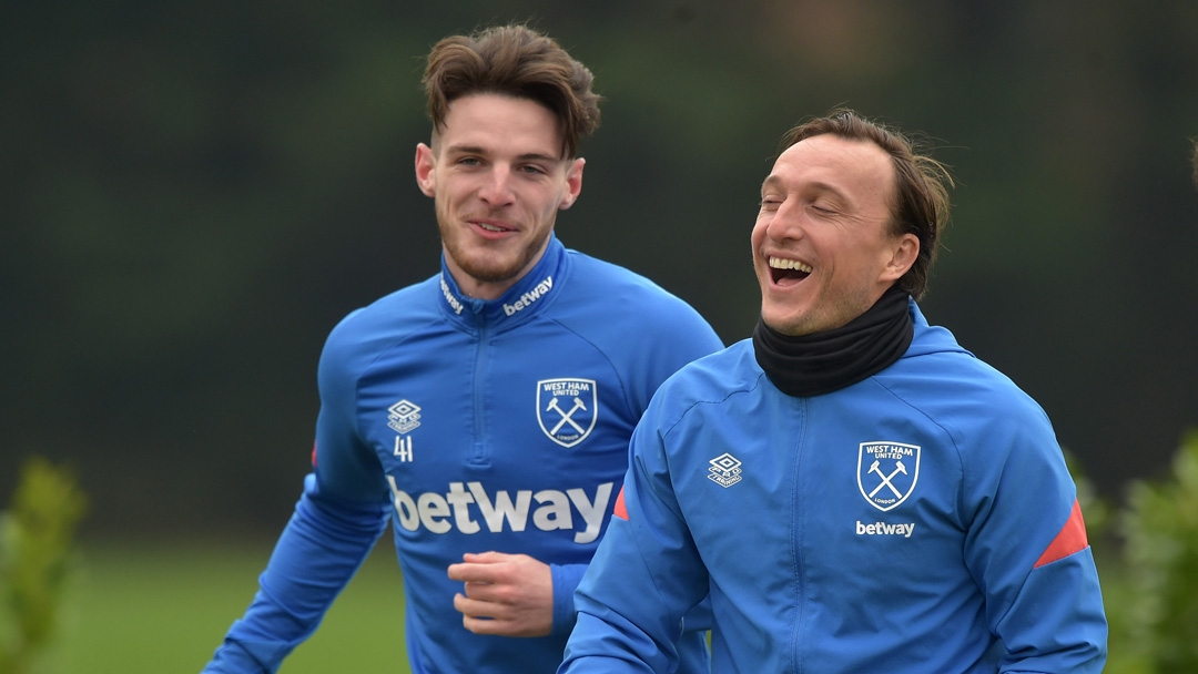 Declan Rice and Mark Noble in training at Rush Green