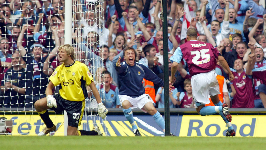 Bobby Zamora scores in the 2005 Championship Play-Off final