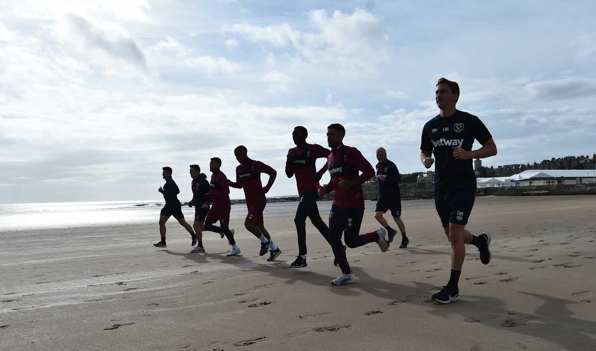 West Ham players run at West Sands Beach, St Andrews