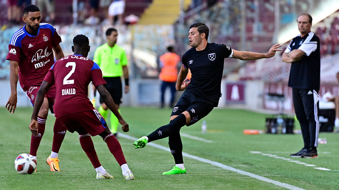 Aaron Cresswell in action against Servette
