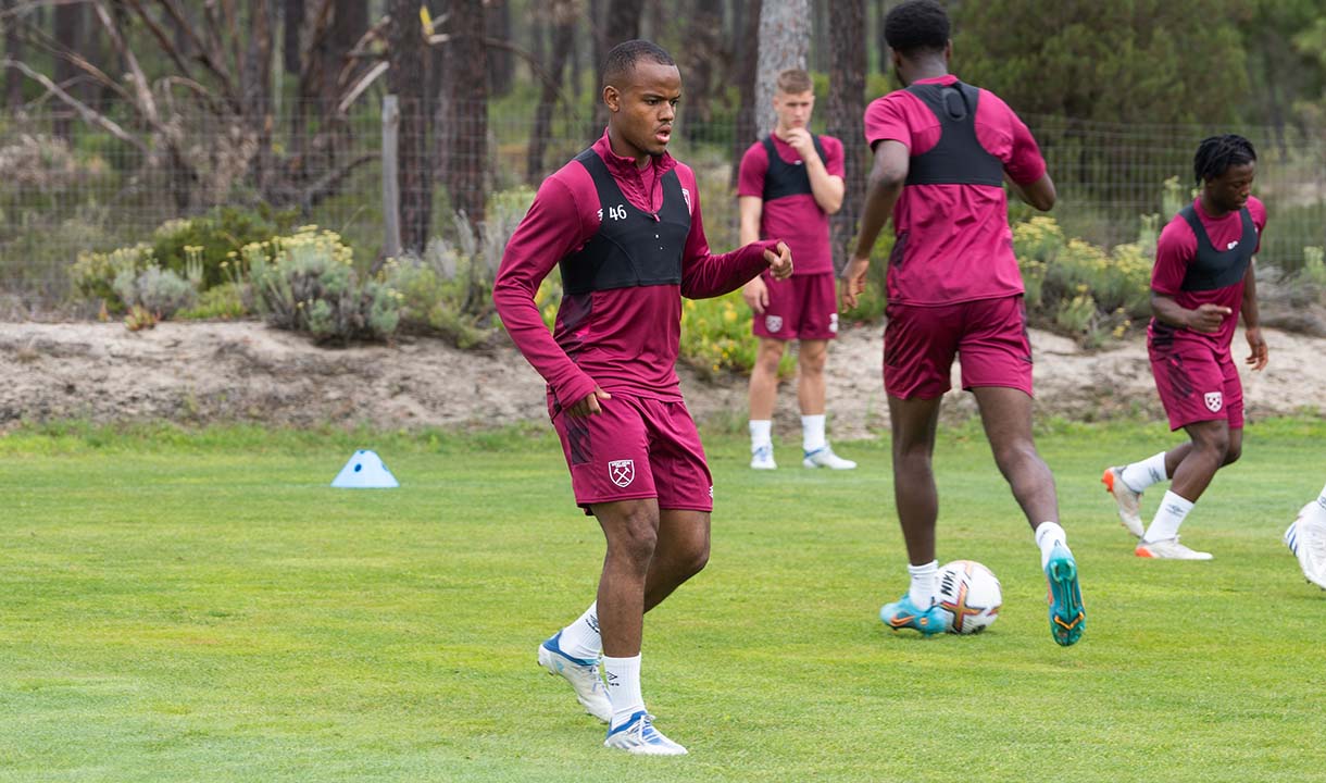 Remy Coddington on the ball during West Ham United U21s pre-season