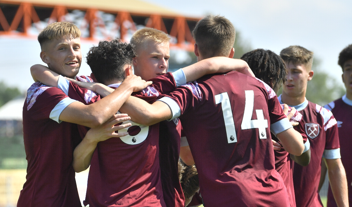 Callum Marshall celebrates scoring in West Ham United U18s' 2-0 win
